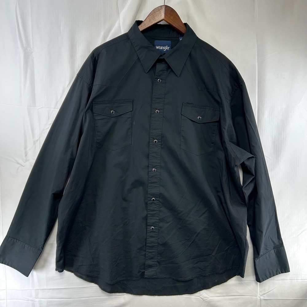 Wrangler Western Shirt Mens XXL Black Pearl Snap Long Sleeve Yoke Solid